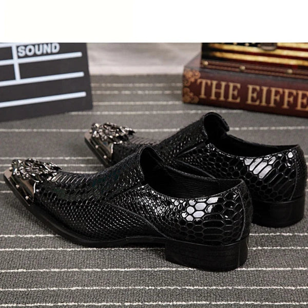 Western Fashion Men Pointed Metal Toe Luxury Handmade Leather Height Increased Dress Shoes  -  GeraldBlack.com