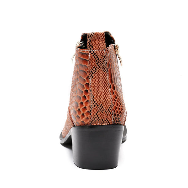 Western Men Genuine Leather Metal Toe 6.5cm High Heel Cowboy Handmade Ankle Boots  -  GeraldBlack.com