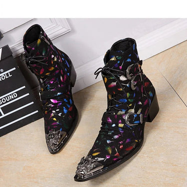 Western Men Mid-Calf Motorcycle Stylist Pointed Iron Toe Punk Rock Party Boots  -  GeraldBlack.com