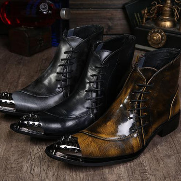 Western Pointed Iron Toe Short Boots Bronze Motorcycle Ankle Boots for Men! Big Size 38-46  -  GeraldBlack.com