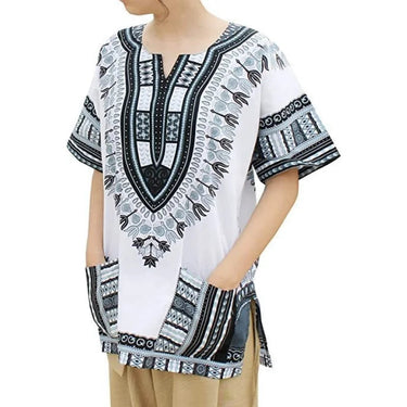 White Black Men 3D African Ethnic Primitive Tribal Dashiki Printing Pocket Short Sleeve Oversized Shirt Fashion Clothing  -  GeraldBlack.com