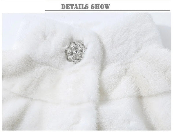White Natural Mink Fur Genuine Strip Thick Coats Jackets With Belt  -  GeraldBlack.com