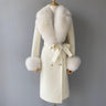 White Women's Double Faced Winter Slim Long Wool Cashmere Real Fox Fur Collar Cuffs Coat Outerwear  -  GeraldBlack.com