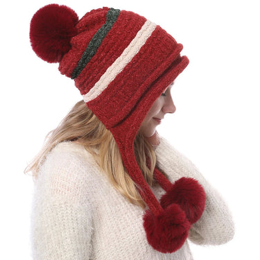Winter Ear Flap Snow Skiing Earflap Women Soft Cute Knitted Chenille Pompom Beanies Hats With Ball  -  GeraldBlack.com