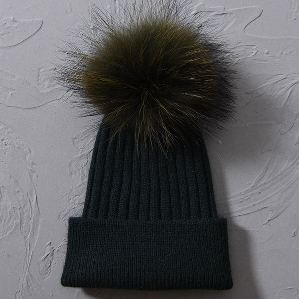 Winter Female Patchwork Warm Knitted Natural Raccoon Fur Wool Fashion Pompon Hat  -  GeraldBlack.com