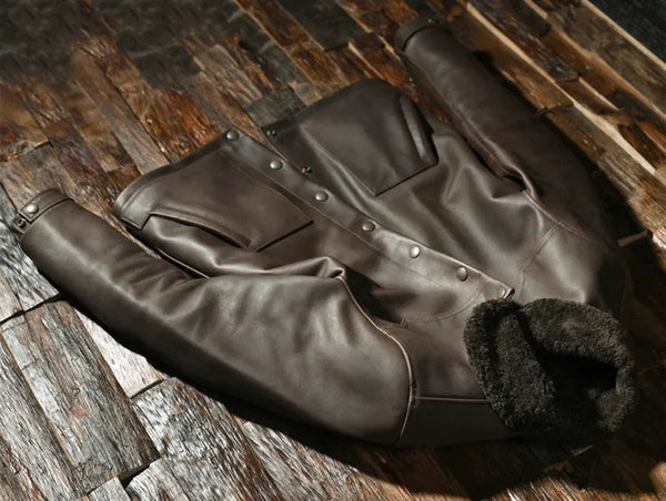 Winter Genuine Leather Men's Clothing Cowhide Inner Shearling Fur In One Coat Thicken Warm Jacket  -  GeraldBlack.com