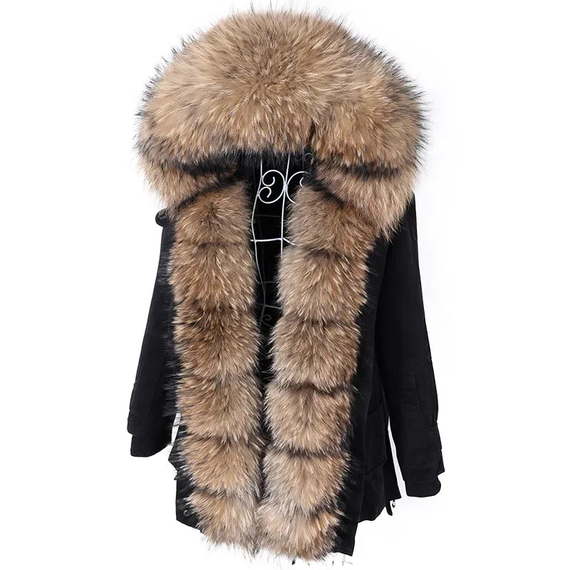 Winter Jacket Women Big Natural Real Fox Raccoon Fur Collar Coat Removable Inner Lining Parkas  -  GeraldBlack.com