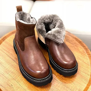 Winter Mens Snowy Zipper Round Toe Warm Wool Lining Non-Slip Platform Genuine Leather Short Boots  -  GeraldBlack.com
