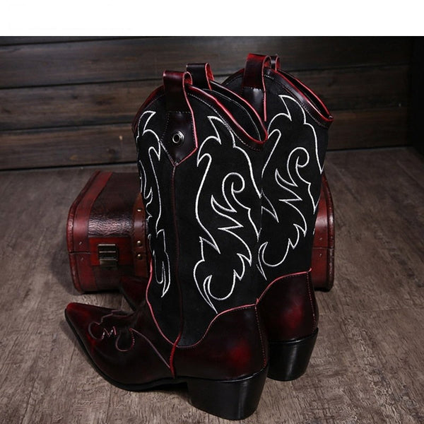 Winter Rock Man's Long Embroidered Flowers Retro Casual Leather Motorcycle Boots  -  GeraldBlack.com
