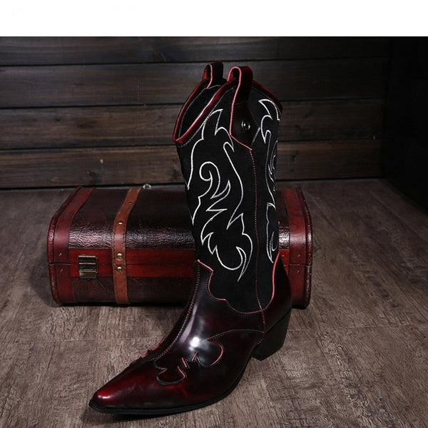 Winter Rock Man's Long Embroidered Flowers Retro Casual Leather Motorcycle Boots  -  GeraldBlack.com