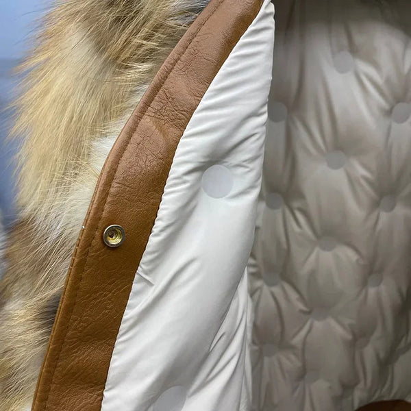 Winter Short Style women's Knitted Real Red Fox Fur White Duck Down Padding Thick Warm Real Fur Outerwear  -  GeraldBlack.com