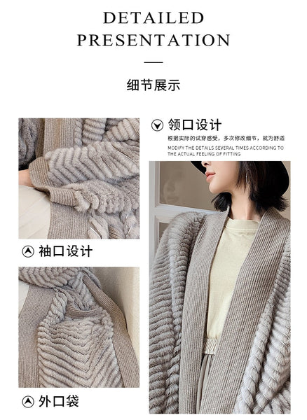 Winter Warm Long Natural Mink Fur Belt Knitted Jacket For Female  -  GeraldBlack.com