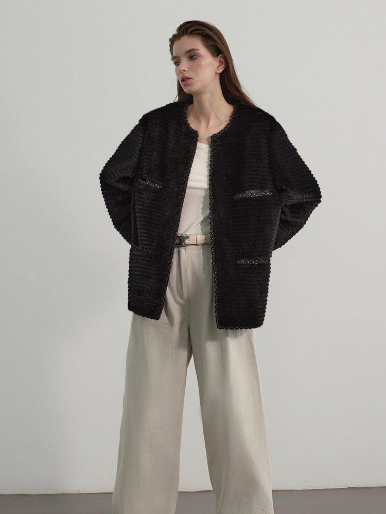 Winter Women Fashion Genuine Leather Warm Luxury knitted Real Mink Fur Jacket Outerwear  -  GeraldBlack.com