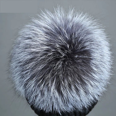 Winter Women Genuine Real Mink Fur Silver Fox Fur Knitted Beanies Caps  -  GeraldBlack.com