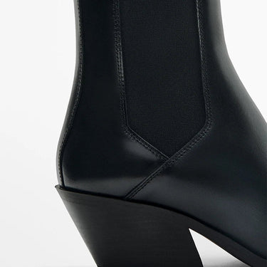 Women Autumn Black Pointed Toe Leather High Heel Chelsea Boots  -  GeraldBlack.com