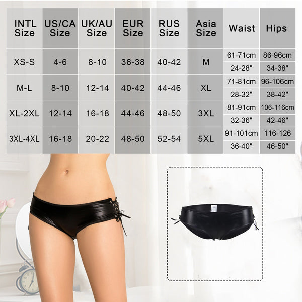 Women Black Leather Panties Lacing Low Waist Underwear Sexy Hollow Out 5XL Plus Size Lingerie Crotchless Knickers  -  GeraldBlack.com