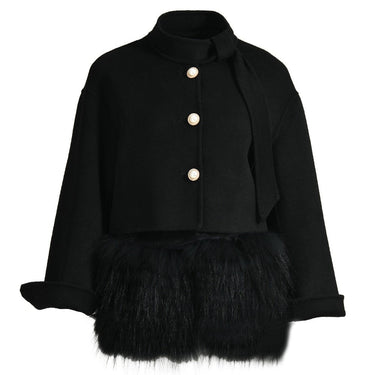 Women Cashmere Winter Real Fur Decoration Fashion Two Piece Set Vest And Jacket  -  GeraldBlack.com