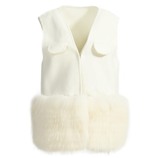 Women Cashmere Winter Real Fur Decoration Fashion Two Piece Set Vest And Jacket  -  GeraldBlack.com