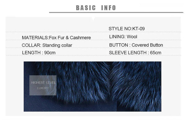 Women Cashmere Winter Sleeve Collar Genuine Natural Real Fox Fur Jacket  -  GeraldBlack.com