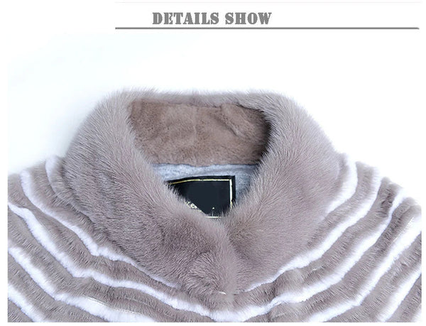 Women Casual Long Warm Knitted Real Natural Mink Fur Jackets Noble With Belt  -  GeraldBlack.com
