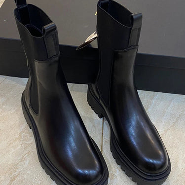 Women Chelsea Black Genuine Leather Short Boots  -  GeraldBlack.com