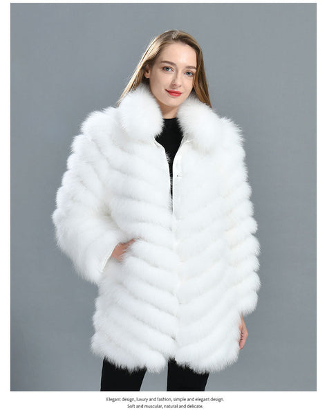 Women Double Sided Wear Winter Warm 100% Silk Lining Fluffy Real Fox Fur Long Jacket  -  GeraldBlack.com