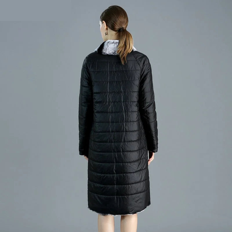 Women Down Two Side to Wear Natural Rex Rabbit Fur Jacket  -  GeraldBlack.com