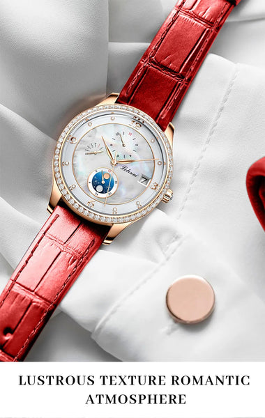 Women Elegant White Shell Dial Diamonds Automatic Mechanical Watches Luxury  -  GeraldBlack.com