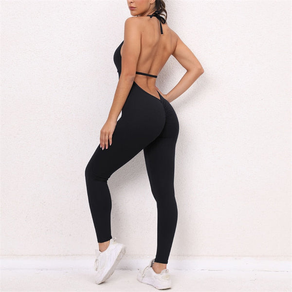 Women Fitness Jumpsuits Sports Scrunch Butt Romper Booty Leggings Push Up Yoga Pants Workout  -  GeraldBlack.com