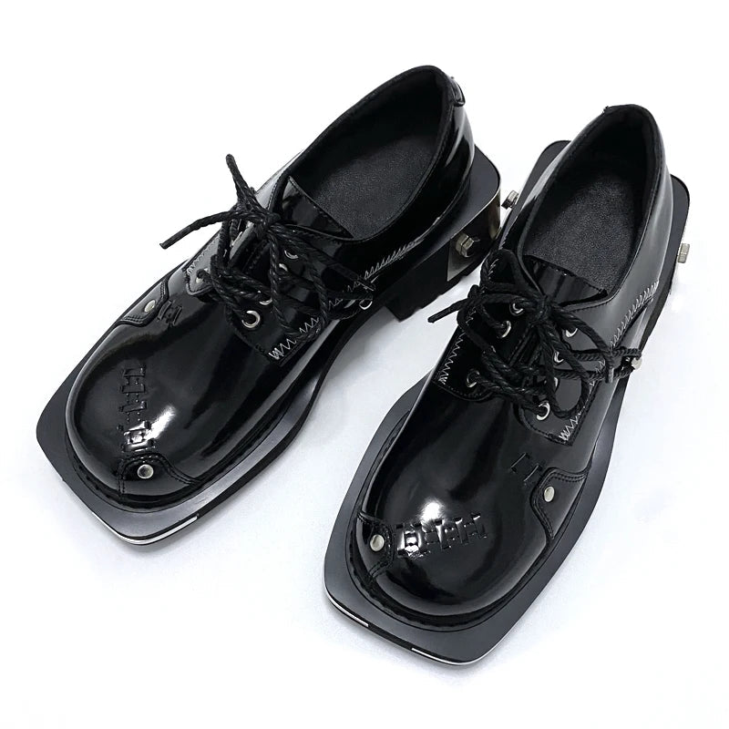 Women Genuine Leather Metal Punk Style Lace-up Casual Big Toe Thick Soles Casual Shoes  -  GeraldBlack.com