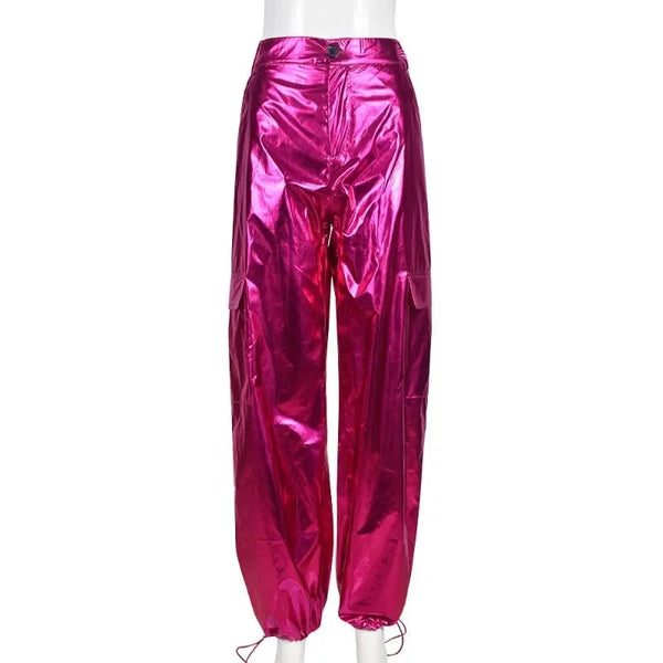 Women High Waist Ruched Sexy Metallic Gold Casual Harem Pants Trousers Fairy Grunge Clothes  -  GeraldBlack.com