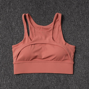 Women Light Ivory High Waist Sports Pocket Shorts With Coral Sports Bra Sportswear Gym Workout Cycling Fitness Yoga Outfit Clothes  -  GeraldBlack.com