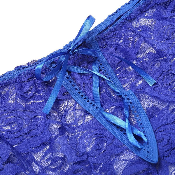 Women Lingerie Crotchless Panties Low Waist Lace Transparent Underwear Strappy Erotic Briefs  -  GeraldBlack.com