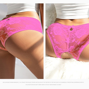 Women Lingerie Crotchless Panties Low Waist Lace Transparent Underwear Strappy Erotic Briefs  -  GeraldBlack.com