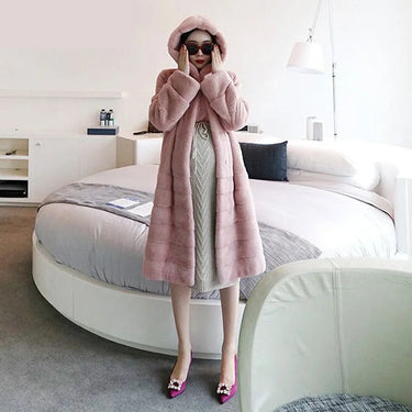 Women Long Fashion Real Mink Coat Multiple Colour Jackets With Hat  -  GeraldBlack.com