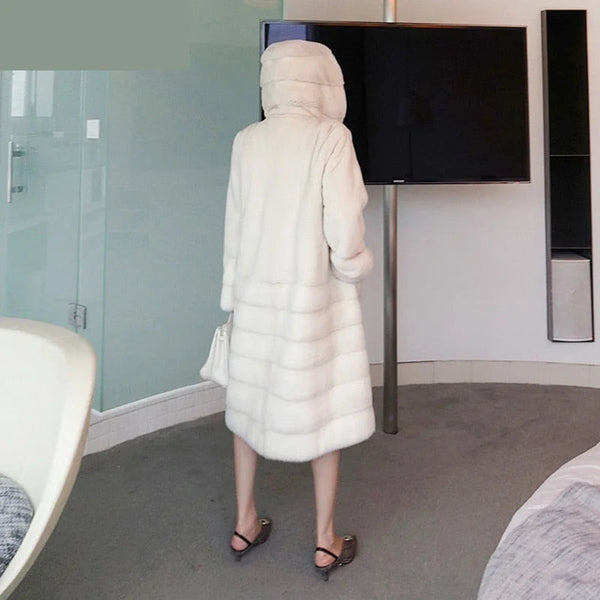 Women Long Fashion Real Mink Coat Multiple Colour Jackets With Hat  -  GeraldBlack.com