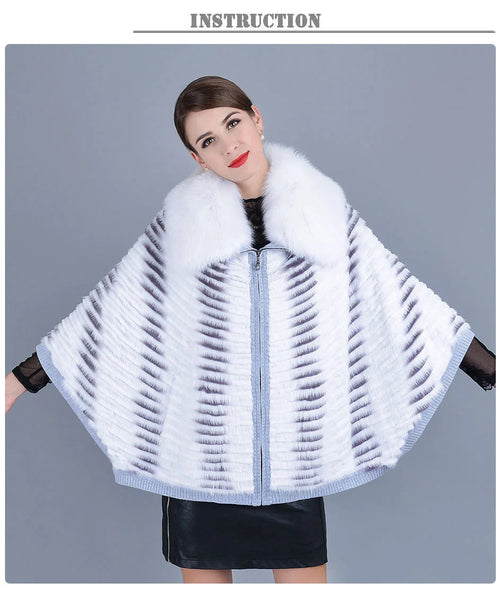 Women Natural Knitted Batwing Sleeve Real Fox Fur Jackets Winter Warm Coats  -  GeraldBlack.com