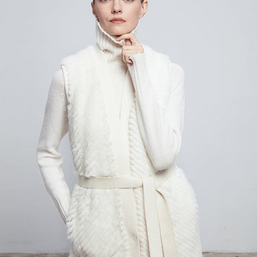 Women Natural Redal Knitted Mink Fur Vest With Belt Beautiful Mink Fur Jackets For Winter  -  GeraldBlack.com