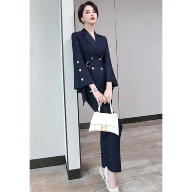 Women Professional Business Formal Office Work Wear Long Sleeve Blazer and Trousers Two Piece Sets  -  GeraldBlack.com
