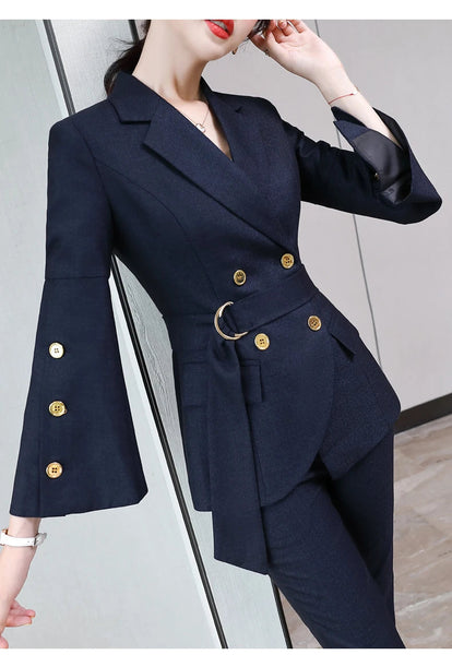 Women Professional Business Formal Office Work Wear Long Sleeve Blazer and Trousers Two Piece Sets  -  GeraldBlack.com