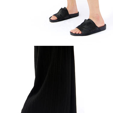 Women Rome Leather Flip Flops Luxury Trainers Outdoor Slides Summer Flats Black Slippers  -  GeraldBlack.com
