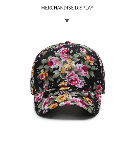 Women Rose Floral Print Sport Casual Hat Dustproof Embroidery Peaked Hip Hop Baseball Cap Hat  -  GeraldBlack.com