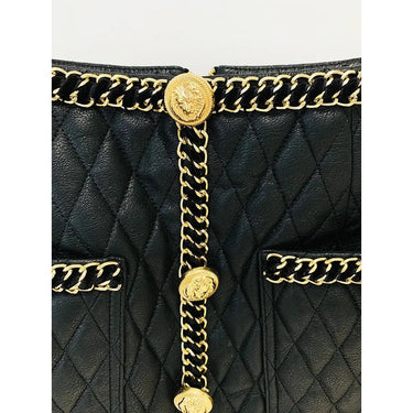 Women's Autumn Lion Button Heavy Industry Chain Edge Decoration Leather Bag Arm Skirt  -  GeraldBlack.com