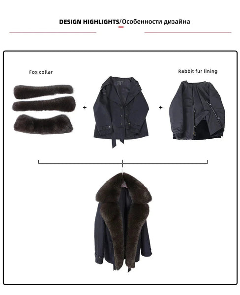 Women's Winter Thick Warm Fox Fur Collar Solid Pattern Long Coat