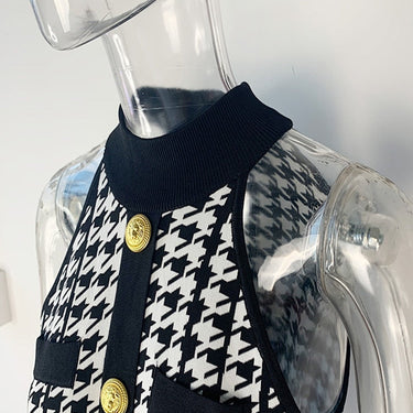 Women's Designer Fashion Halter Neck Houndstooth Knit Dress  -  GeraldBlack.com