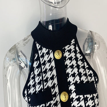 Women's Designer Fashion Halter Neck Houndstooth Knit Dress  -  GeraldBlack.com
