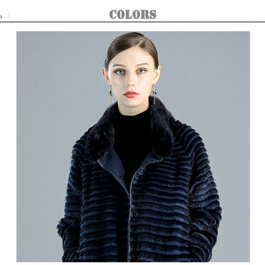 Women's Double Side Wear Real Natural Mink Fur Winter Warm Strip Long Jackets Coats  -  GeraldBlack.com