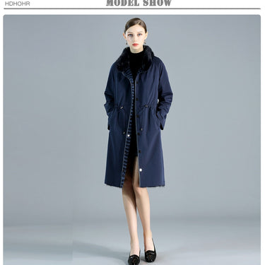 Women's Double Side Wear Real Natural Mink Fur Winter Warm Strip Long Jackets Coats  -  GeraldBlack.com