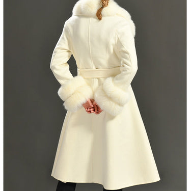 Women's Elegant Long Wool Solid Color Full Sleeves Chic Outerwear Coat with Belt Autumn Winter  -  GeraldBlack.com