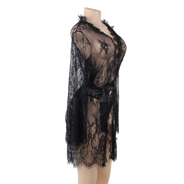 Women's Eyelash Lace Babydoll Lingerie Long Sleeve Nightgown Ladies Pajamas Nightwear Sets  -  GeraldBlack.com